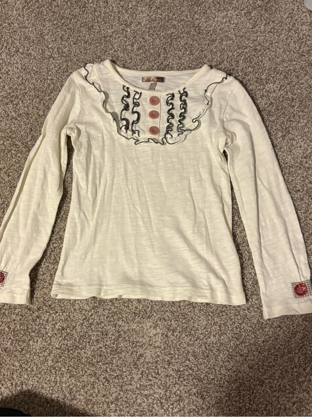 Matilda Jane size 6 Cream Long-Sleeve Ruffle Henley Top